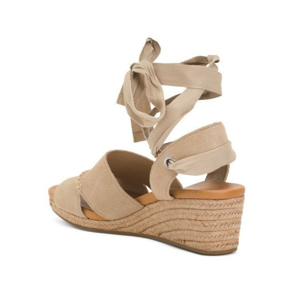 NIB UGG WOMEN'S TAIA ANKLE WRAP WEDGE SUEDE SANDALS MUS TAN SZ 9.5 NIB - Picture 6 of 8
